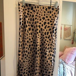 Leopard Print Silk Midi Skirt